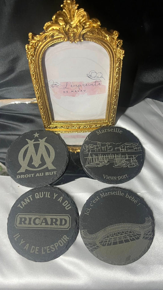 Sous-verres en ardoise – Gravure personnalisée (tous thèmes disponibles)